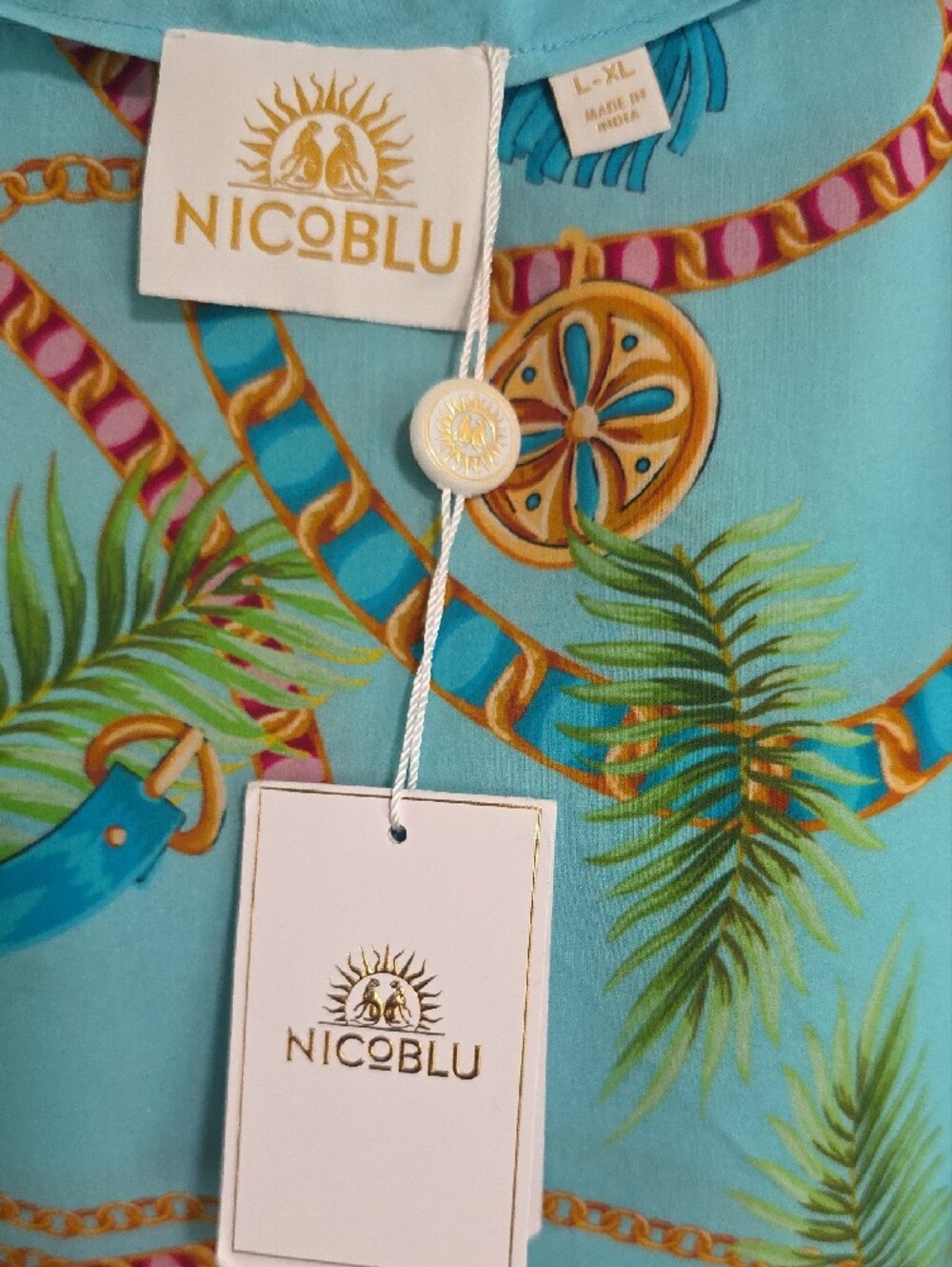 NWT Nicoblu Tunic 100% Viscose Silk-Feel Blue & Orange - Picture 2 of 7